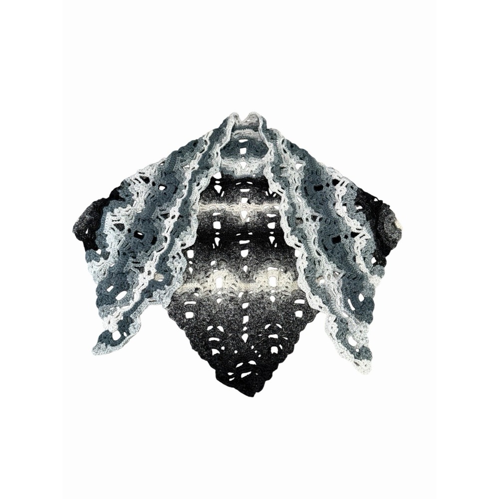 Handmade Crochet Shawl Wrap Triangle women or girls SKULL black white grey